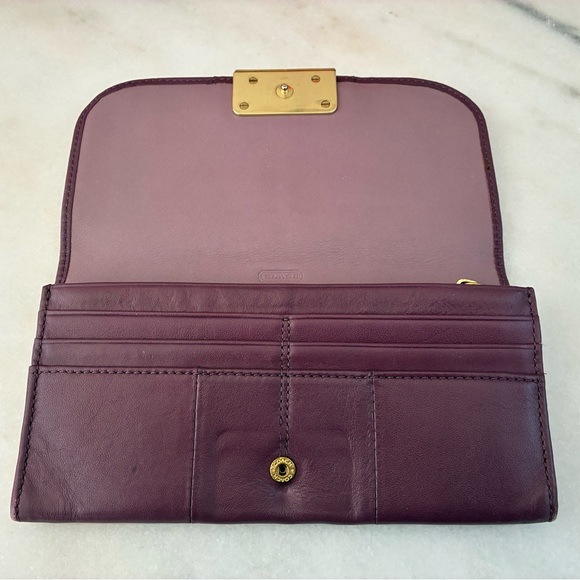 Coach Plum Leather Wallet with Gold Clasp - Picture 3 of 12